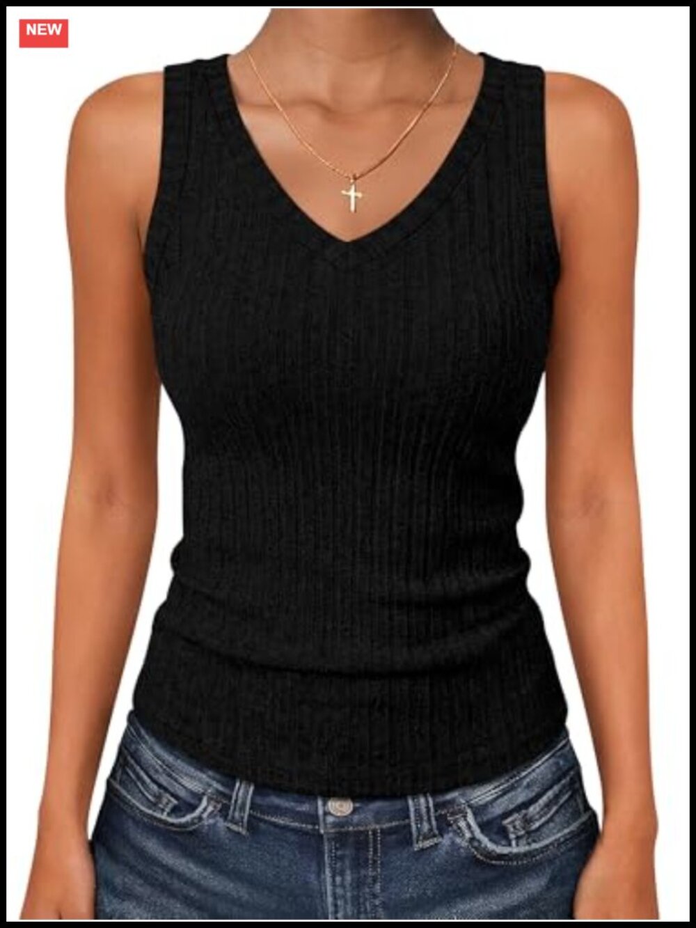 Womens Ribbed Fitted V-Neck Tank Top Sleeveless Casual Basic Tee